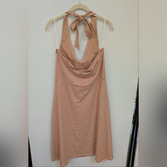 NEW Pact Fit & Flare Orange Cream Organic Cotton Stripe Halter Dress Size Large - Picture 10 of 13